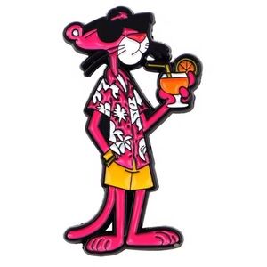 Pink Panther Cartoon Enamel Metal Pin, Holding a Cocktail
